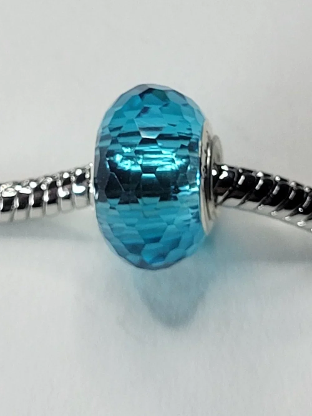 NWT For Pandora Charm Bracelets S925 European Bead Aqua Blue Glass MultiFaceted